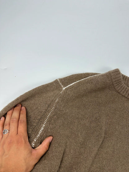Acne Studio Brown Wool Contrast White Stitches Sweater Knit