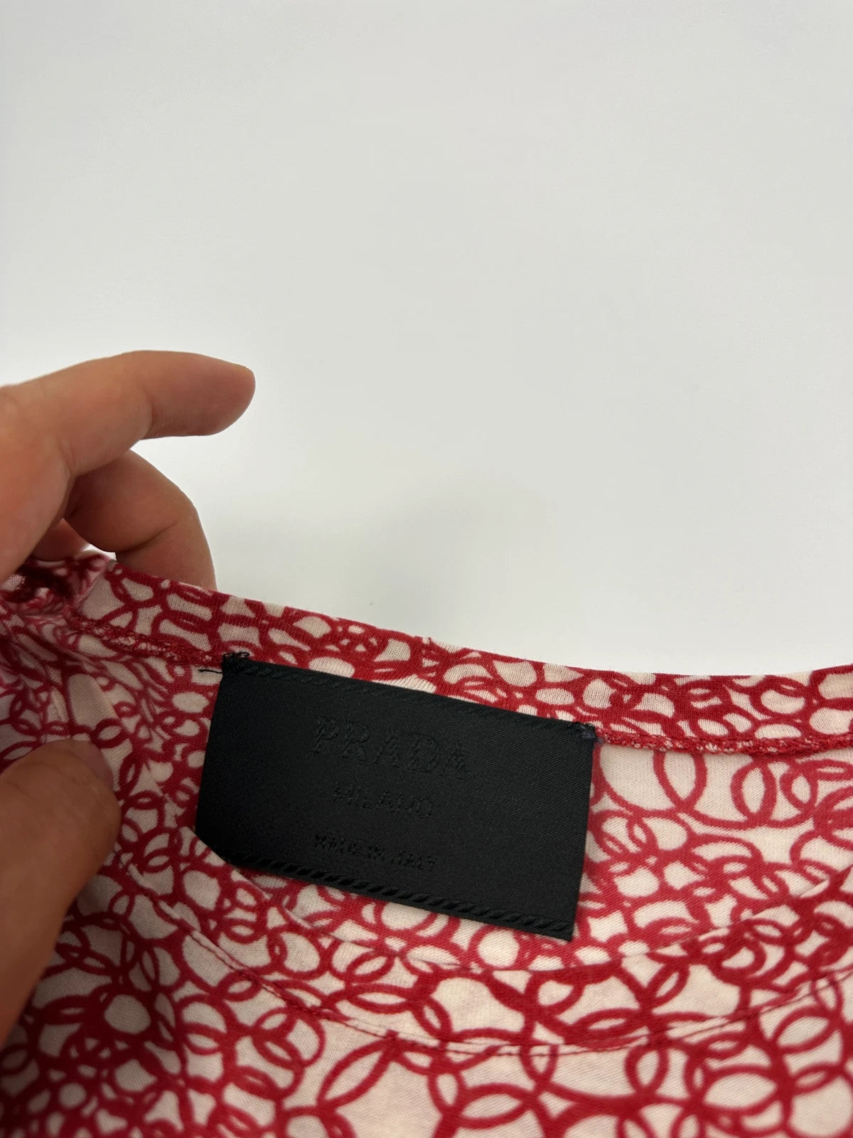 Prada Milano SS2000 Red & White Bubble Print Silk Tee