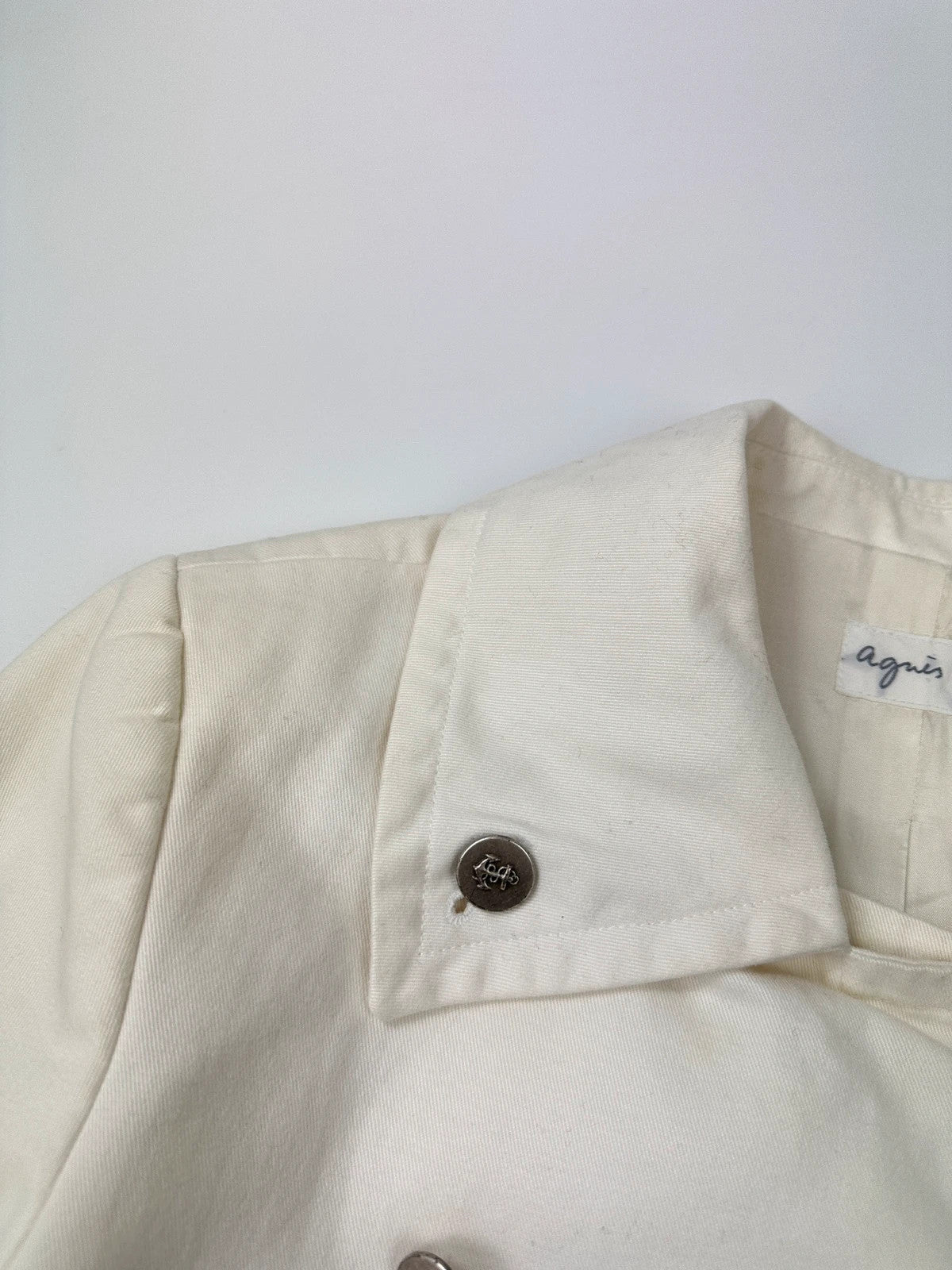 Agnès B 80’s White Cotton Double Breast Crop Officer Jacket