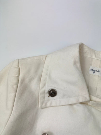 Agnès B 80’s White Cotton Double Breast Crop Officer Jacket