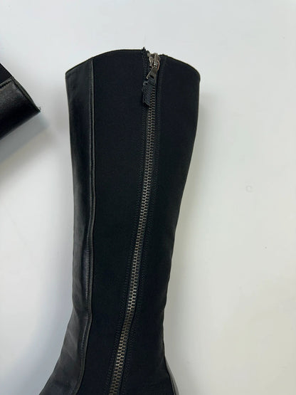 Prada Milano 00’s High Neoprenne Leather Heels Black Boots
