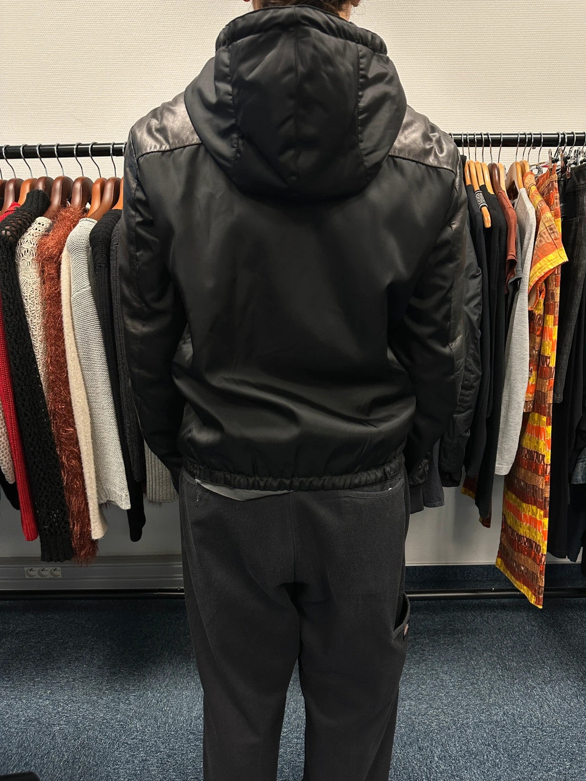 Prada Sport FW2010 Leather & Nylon Black Hooded Jacket