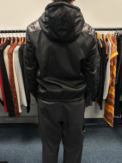 Prada Sport FW2010 Leather & Nylon Black Hooded Jacket
