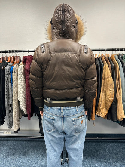 Dolce & Gabbana 00’s Brown Nylon Faux Fur Straps Bomber Hooded Puffer Jacket