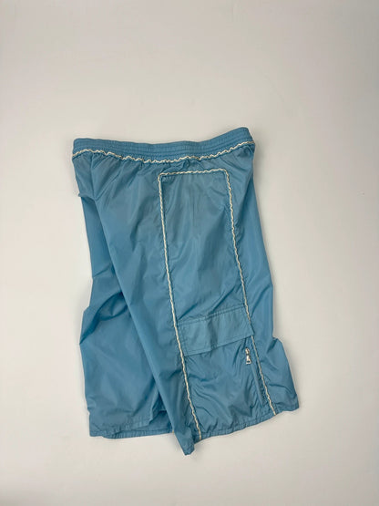 Prada Sport SS2003 Baby Blue White Contrast Stitching Cargo Nylon Short