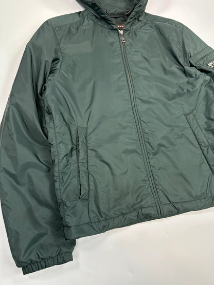 Prada Sport SS2016 Forest Green Triangle Nylon Padded Hooded Windbreaker Jacket
