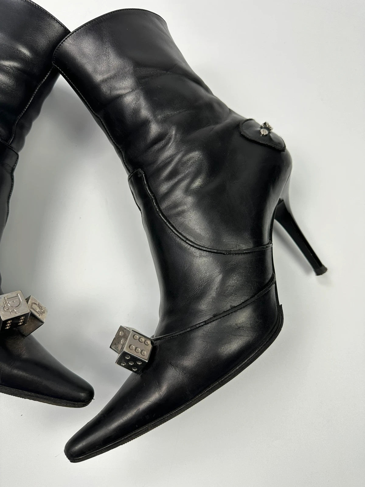 Dior By John Galliano AW04 Dice Black Leather Boots Heels