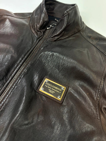 Dolce & Gabbana 00’s Patinated Brown Leather Jacket