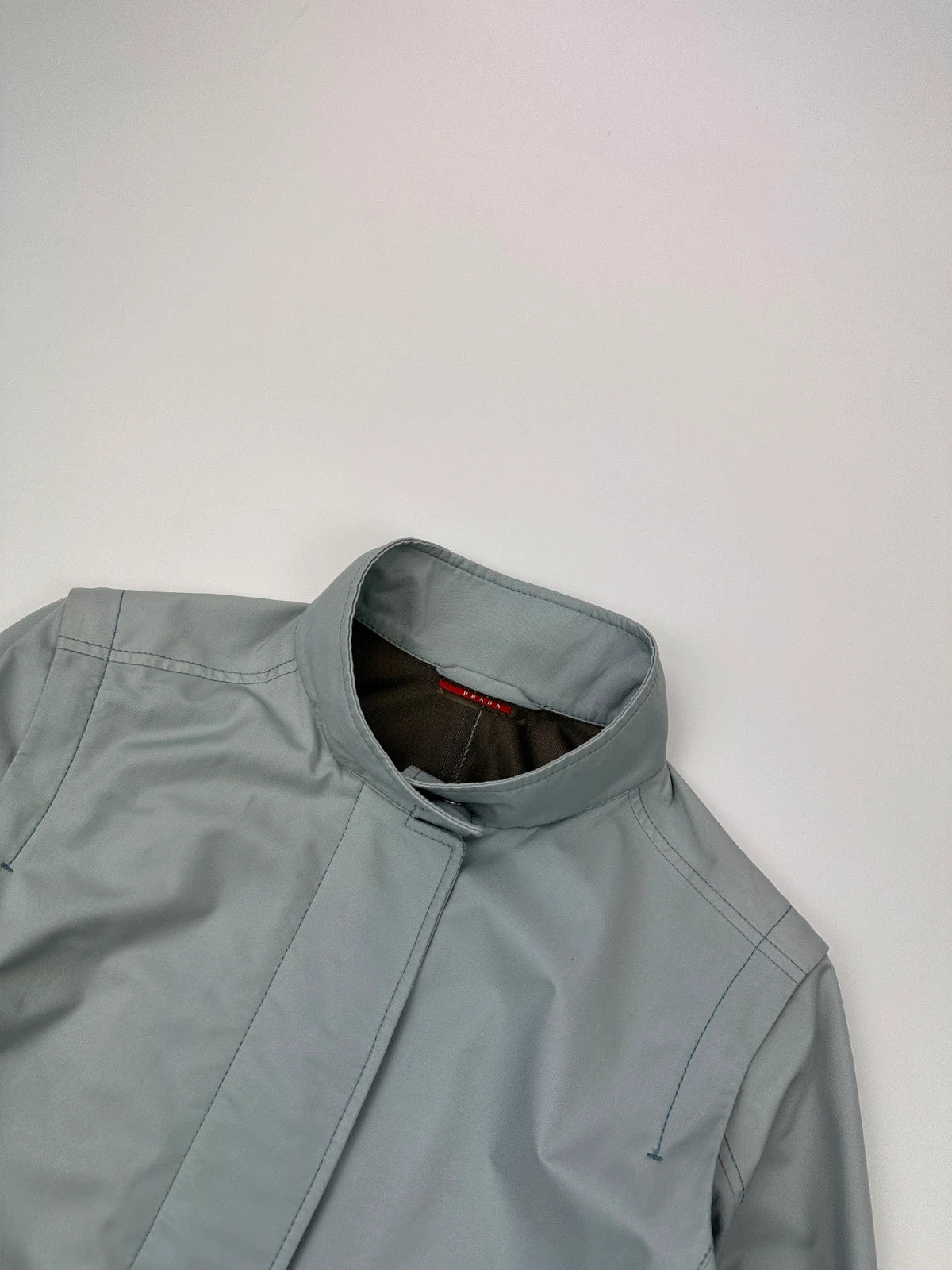 Prada Sport FW2000 Baby Blue Gore-Tex Nylon Belted Jacket With Removable Sleeves