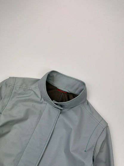 Prada Sport FW2000 Baby Blue Gore-Tex Nylon Belted Jacket With Removable Sleeves