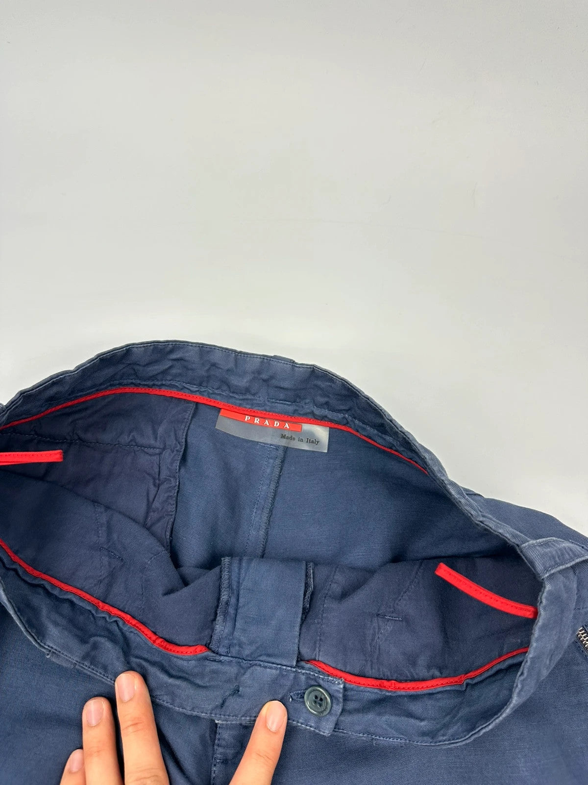 Prada Sport FW2002 Linen Asymetrical Cargo Zip Navy Blue Pants Troussers