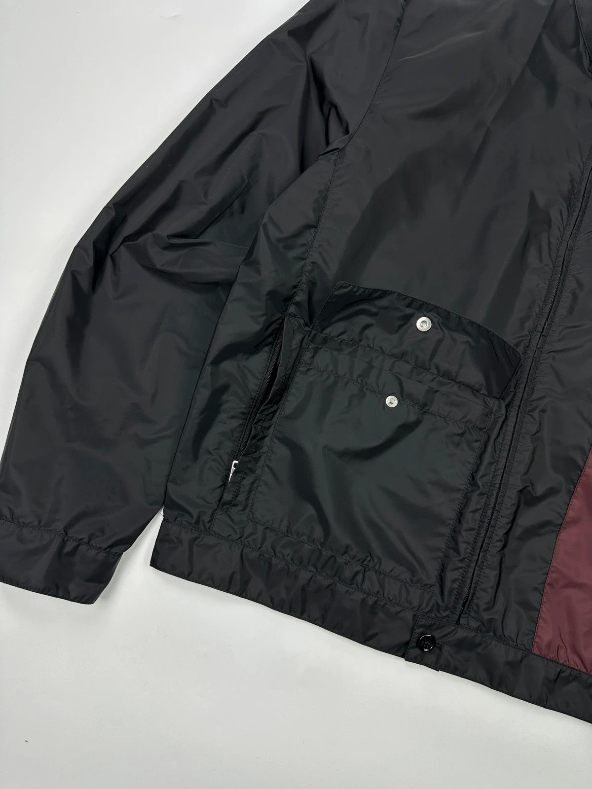 Prada Milano SS2018 Black Light Nylon Burgundy Strip