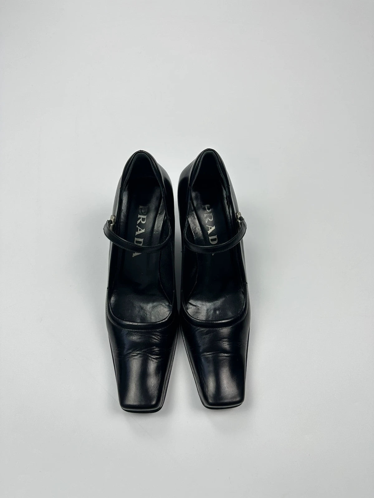 Prada Milano SS1998 Black Leather Mirror Heels Pumps Mary Jane