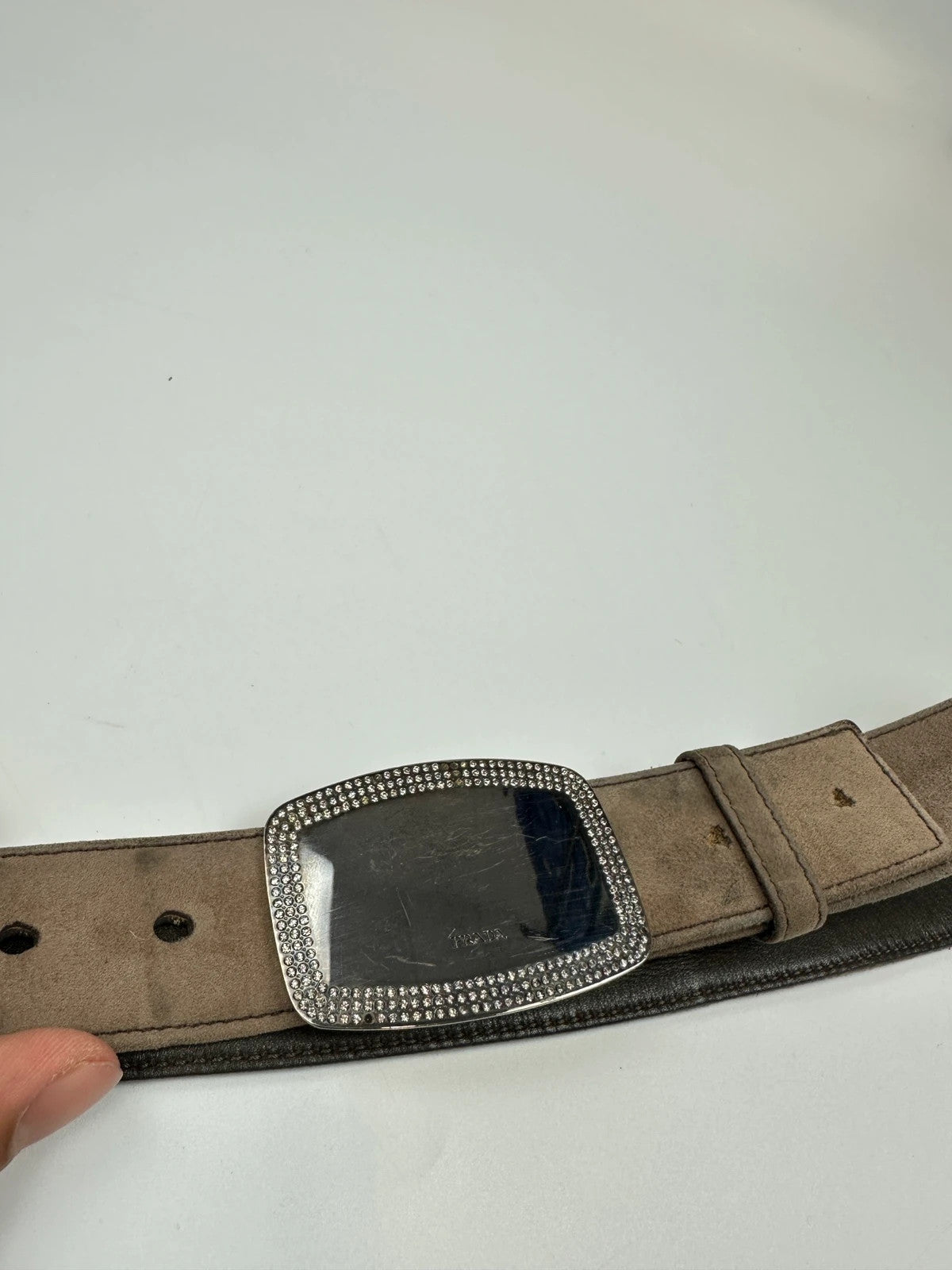 Prada Milano Brown Leather Silver Studded Belt