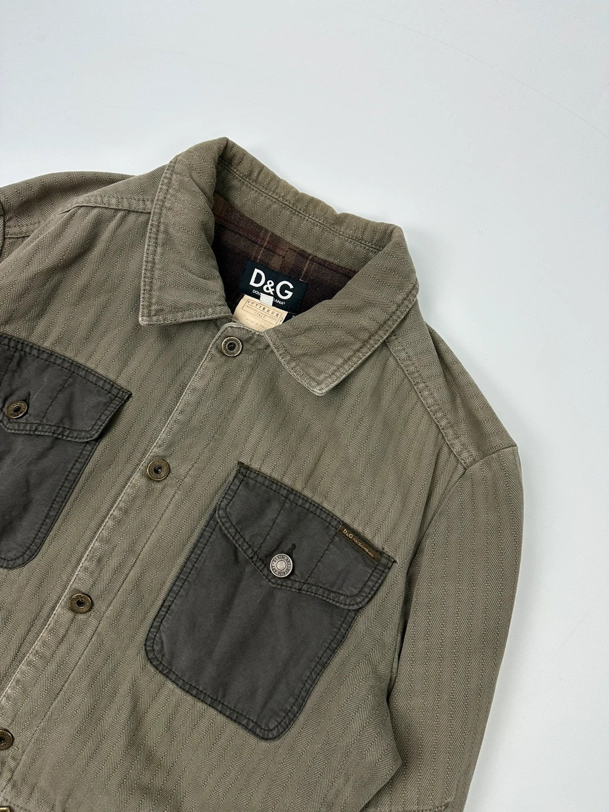 Dolce Gabbana SS2003 Olive Green Khaki Detachable Cargo Denim Jacket Coat