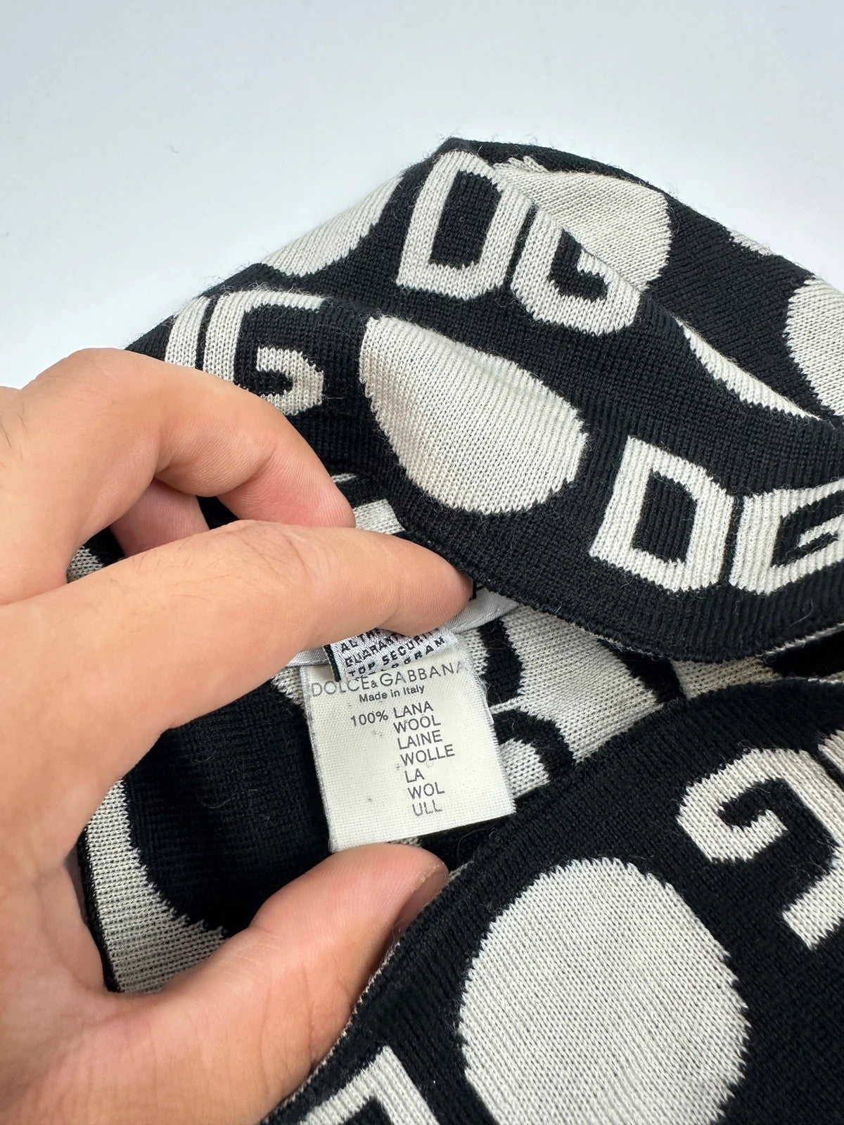 Dolce & Gabbana Black & White Wool Monogram Beanie