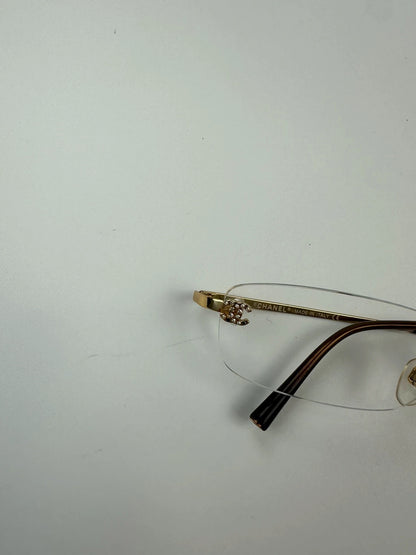 Chanel White Argent Gold Sunglasses Rimless Strass