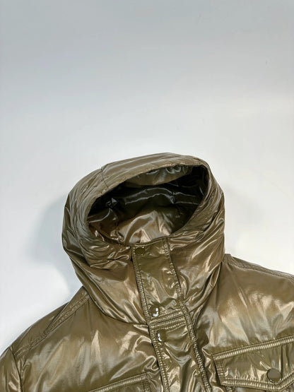 Gucci FW2008 Khaki Shiny Patent Nylon Down Puffer Hooded Jacket