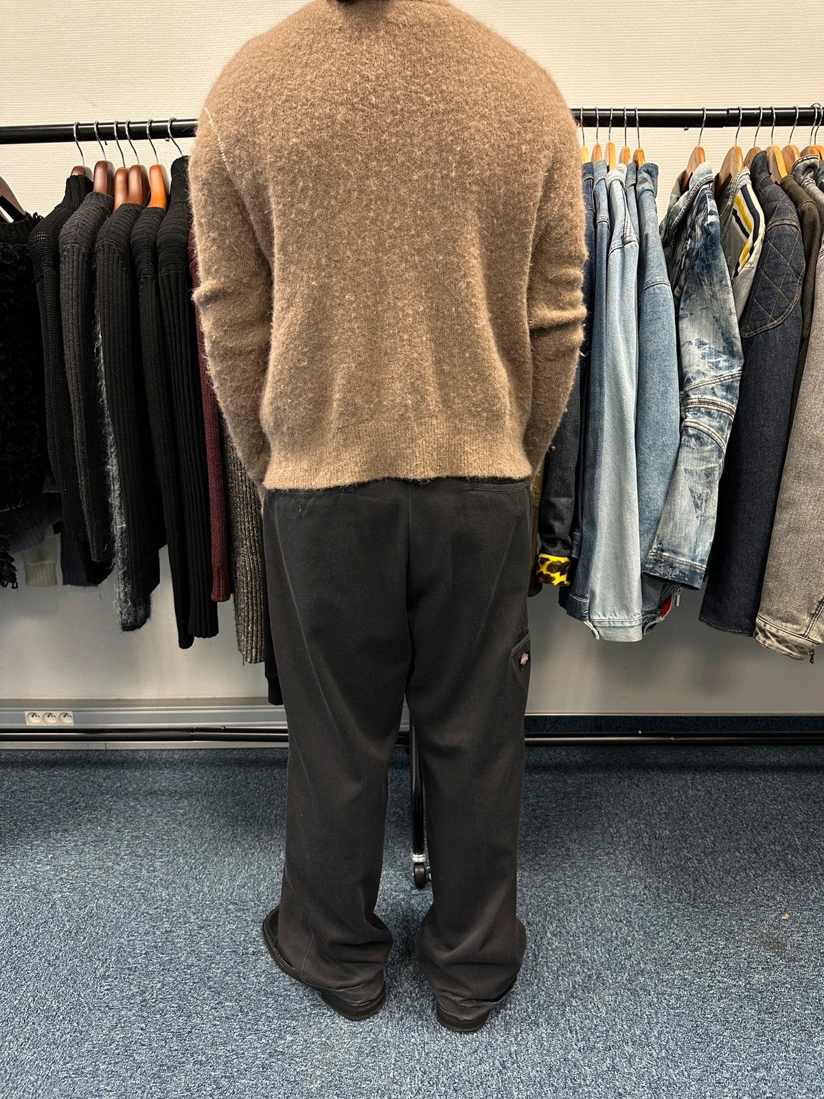 Acne Studio Brown Alpaca Wool White Contrast Stitch Sweater