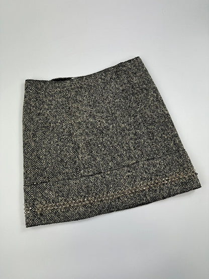 Miu Miu 00’s Grey Tweed Wool Skirt Strass Spike Nail