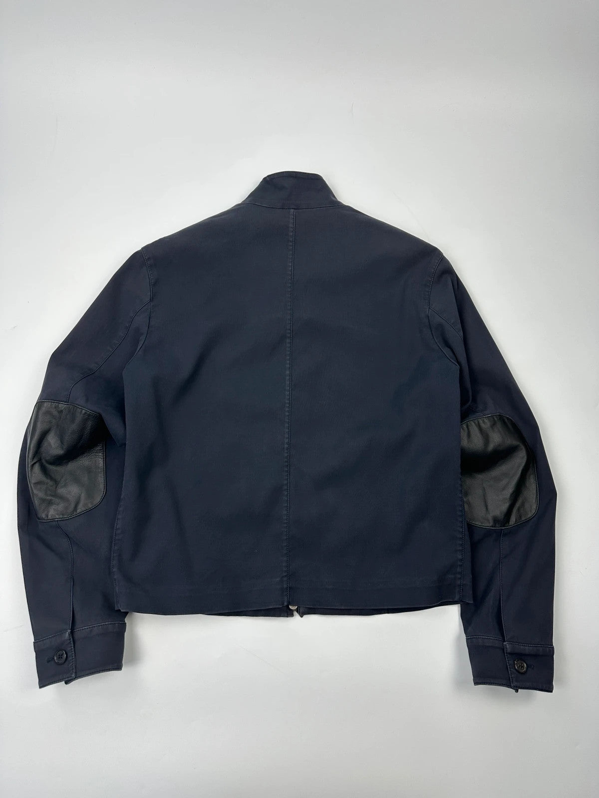 Prada Milano FW2004 Navy Blue Leather Elbow Pad Cotton Jacket