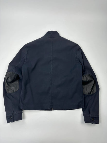 Prada Milano FW2004 Navy Blue Leather Elbow Pad Cotton Jacket