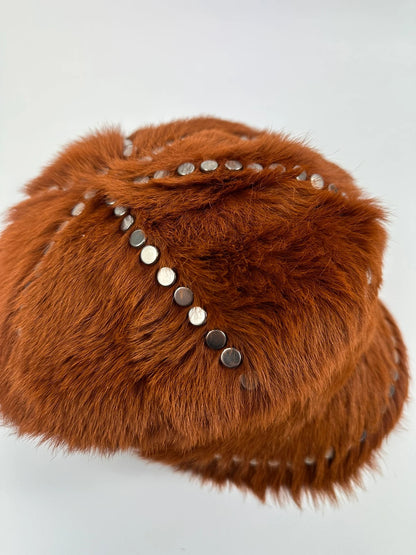 Prada Fall / Winter 2017 Studded Fur Hat Runway Cognac Silver