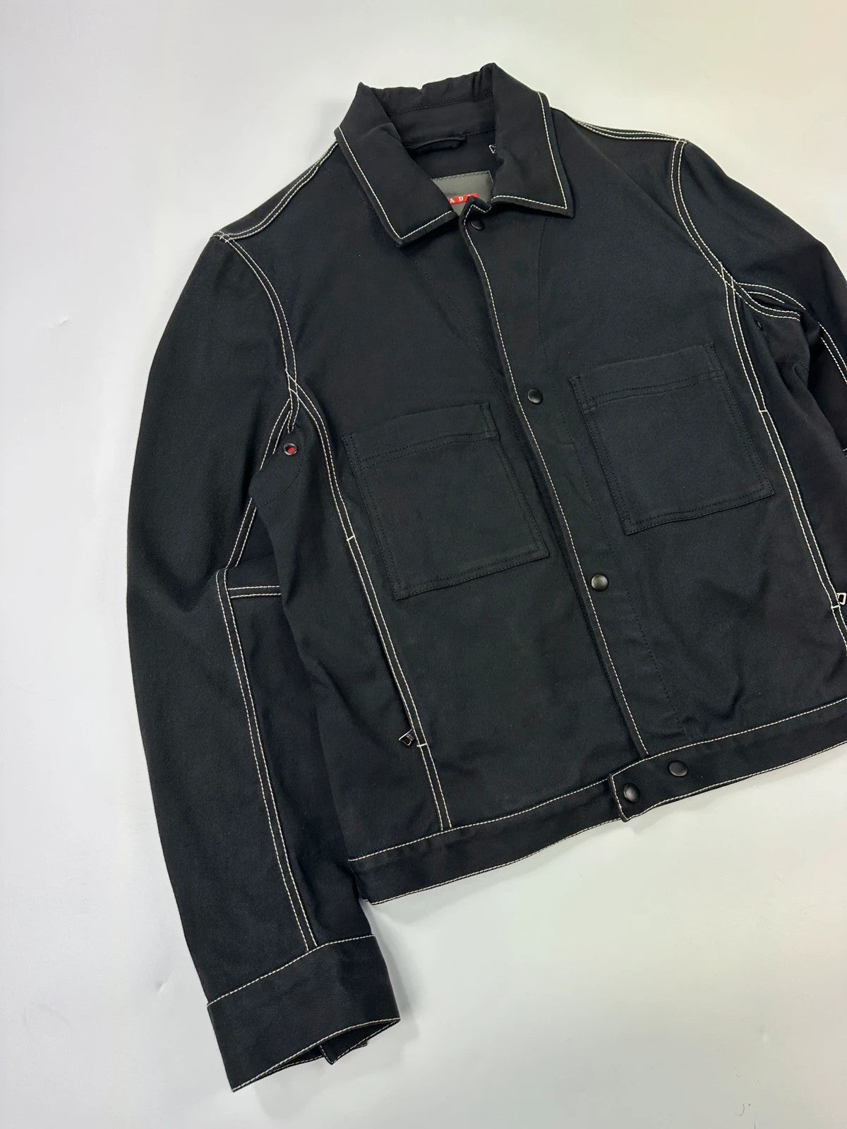 Prada Sport SS2004 Black Contrast White Stitches Work Harrington Jacket
