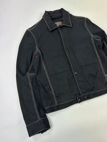 Prada Sport SS2004 Black Contrast White Stitches Work Harrington Jacket