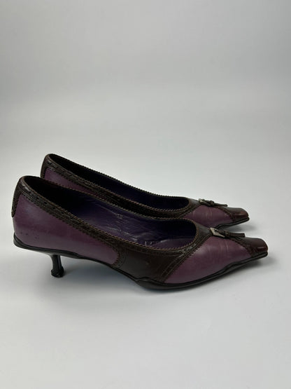 Prada Milano SS2000 Purple Brown Leather Heels Pumps