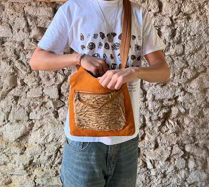 Prada Milano FW1999 Fur & Wool Sling Bag Crossbody Orange Flat