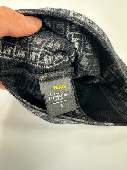 Fendi Black & Grey Wool Multi Monogram FF Logo Beanie