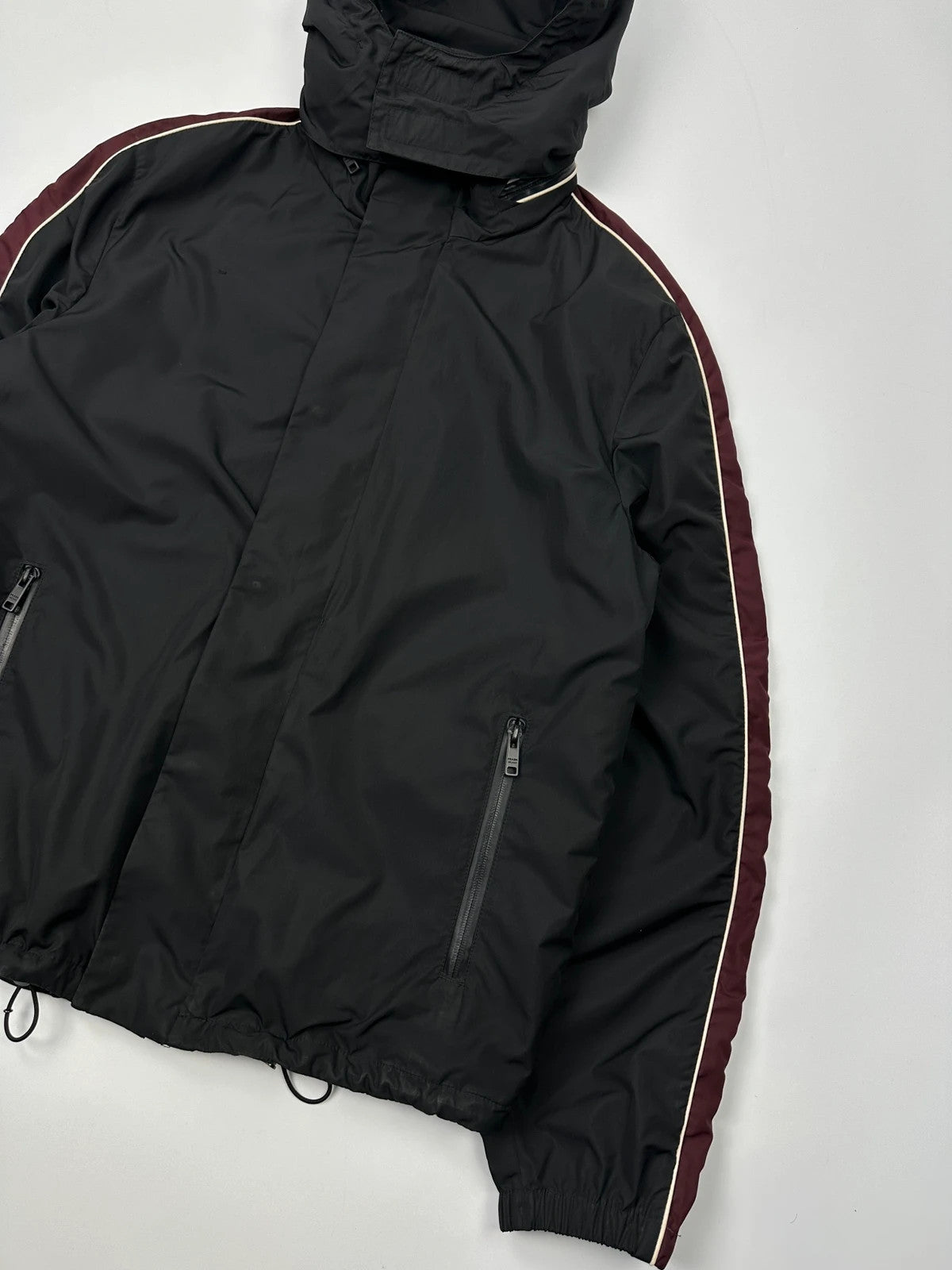 Prada Sport FW2018 Black & Burgundy Nylon Hooded Jacket