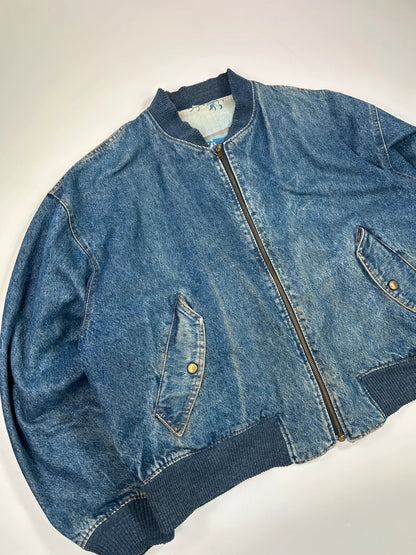 Kenzo Jeans Early 90’s Reversible Denim & Waves Pattern Bomber Jacket