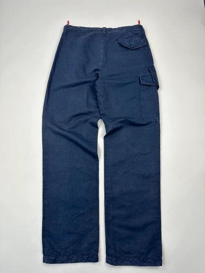 Prada Sport FW2002 Linen Asymetrical Cargo Zip Navy Blue Pants Troussers