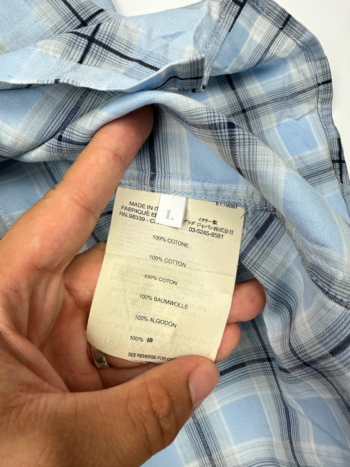 Prada Sport SS2002 Sky Blue & Black Checkered Print Short Sleeves Shirt