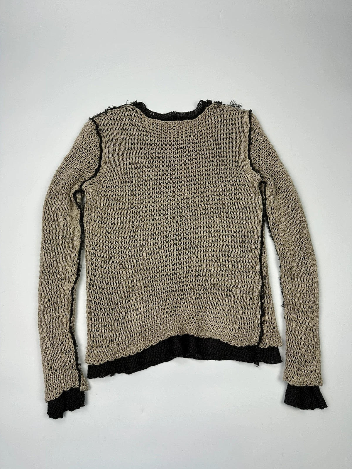 Dolce & Gabbana 00’s Net Knit Double Layer Destroy Sweater Beige & Brown Linen