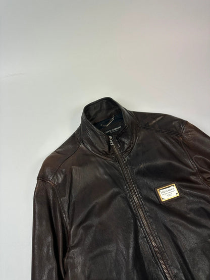Dolce & Gabbana 00’s Patinated Brown Leather Jacket