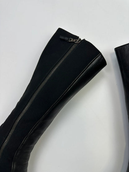Prada Milano 00’s High Neoprenne Leather Heels Black Boots