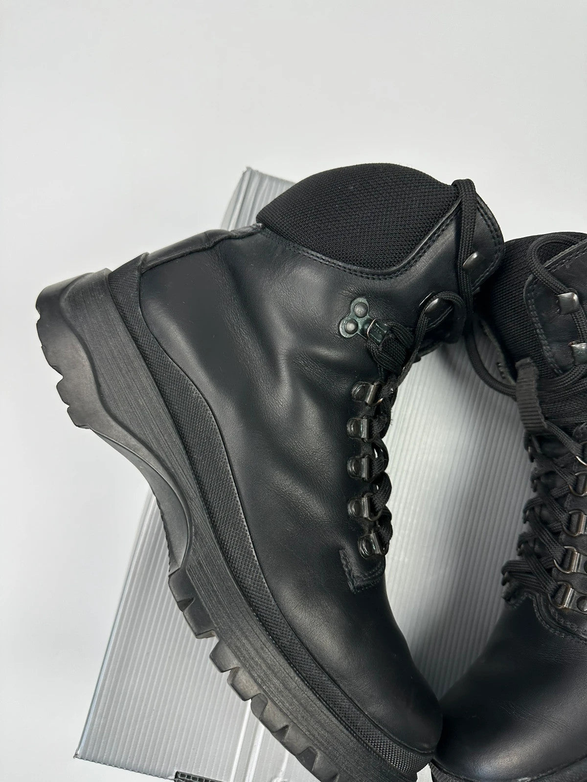 Prada Sport FW1998 Skiskolaer Black Leather Hiking Boots