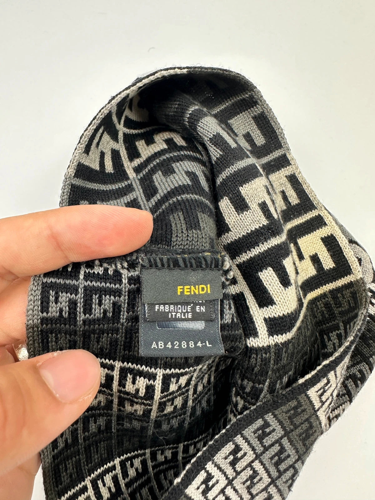 Fendi Multi FF Zucca Monogram Black & Grey Wool Beanie