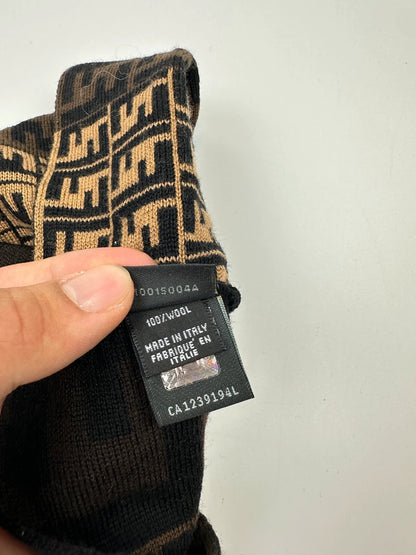 Fendi FF Zucca Monogram Beige Brown Wool Beanie