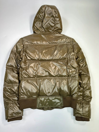 Gucci FW2008 Khaki Shiny Patent Nylon Down Puffer Hooded Jacket