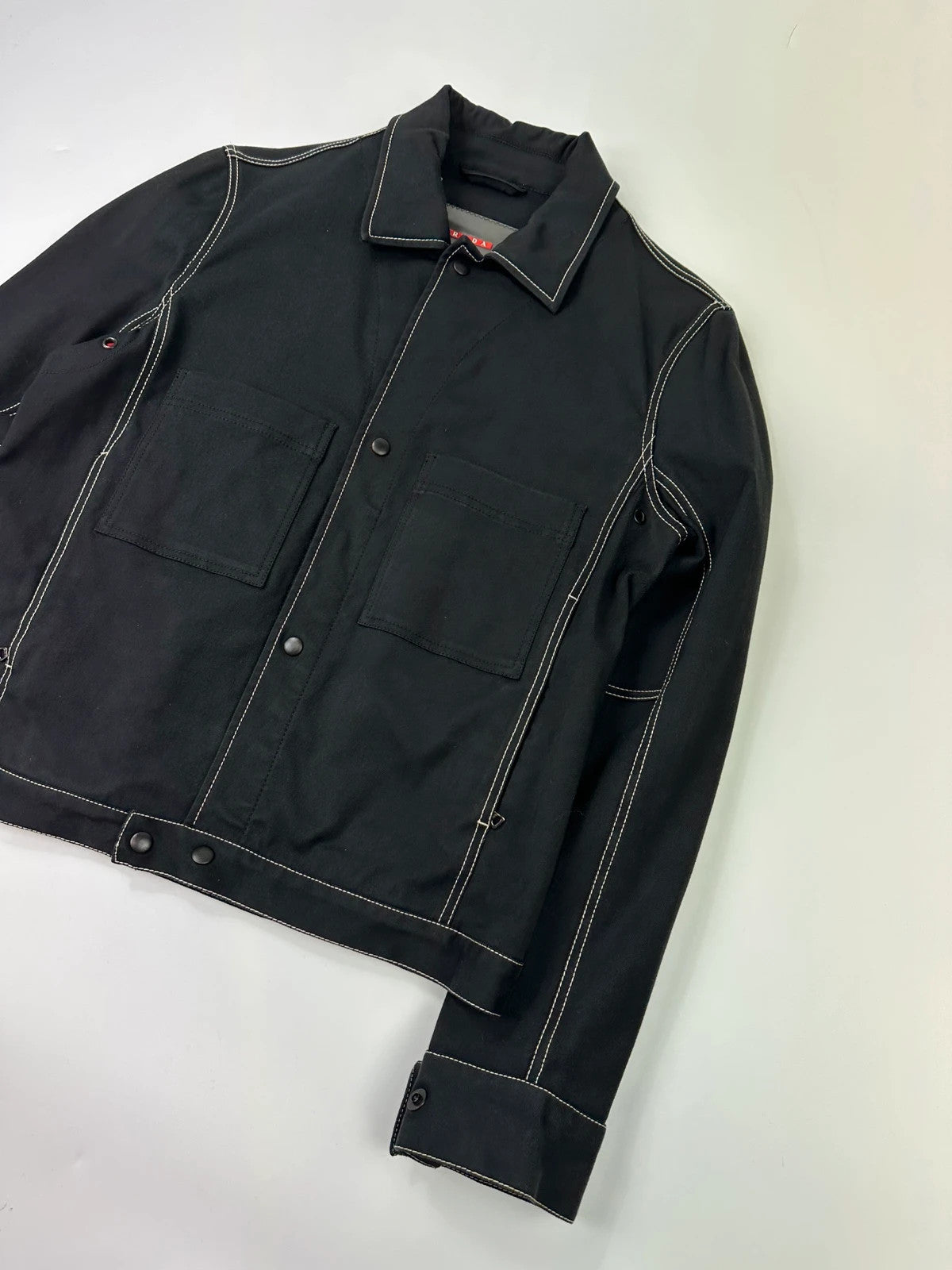 Prada Sport SS2004 Black Contrast White Stitches Work Harrington Jacket