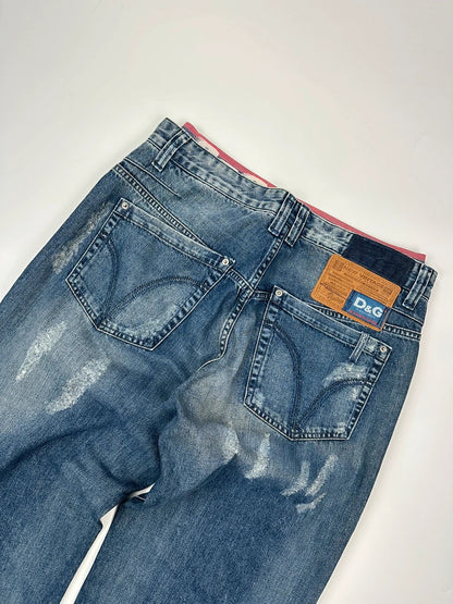 Dolce & Gabbana 00’s Double Waist Destroy Baggy Denim Pants
