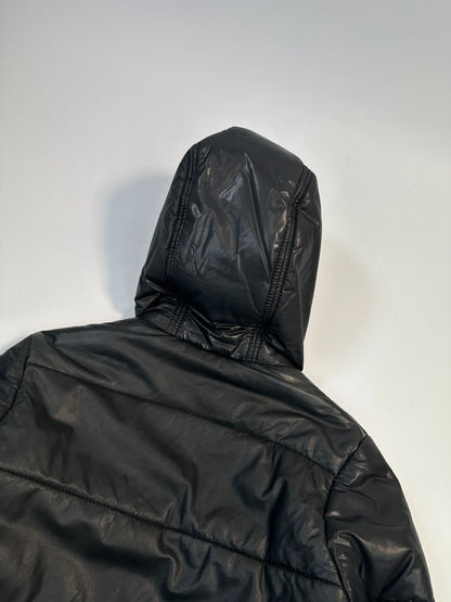 Dolce & Gabbana Black Hybrid Leather & Nylon Hooded Puffer Jacket