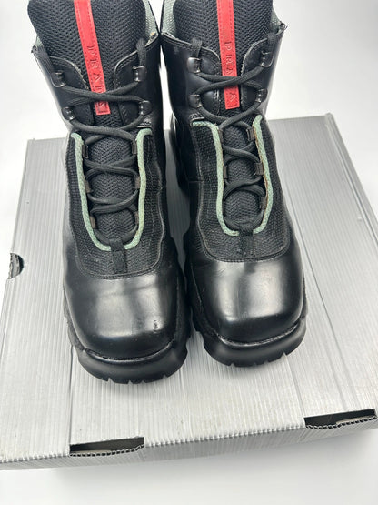 Prada Sport FW1999 Astro Boots Black Leather Hiking Chunky Vibram Sole