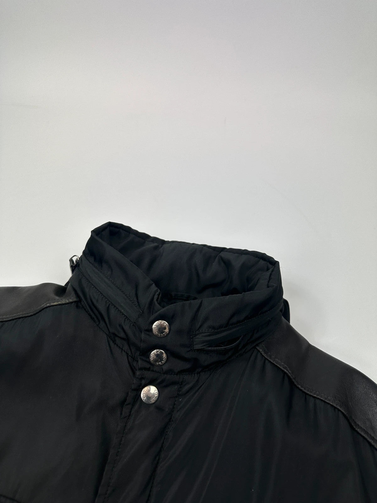 Prada Milano FW1997 Black Nylon & Leather Parka Long Coat Padded Linning