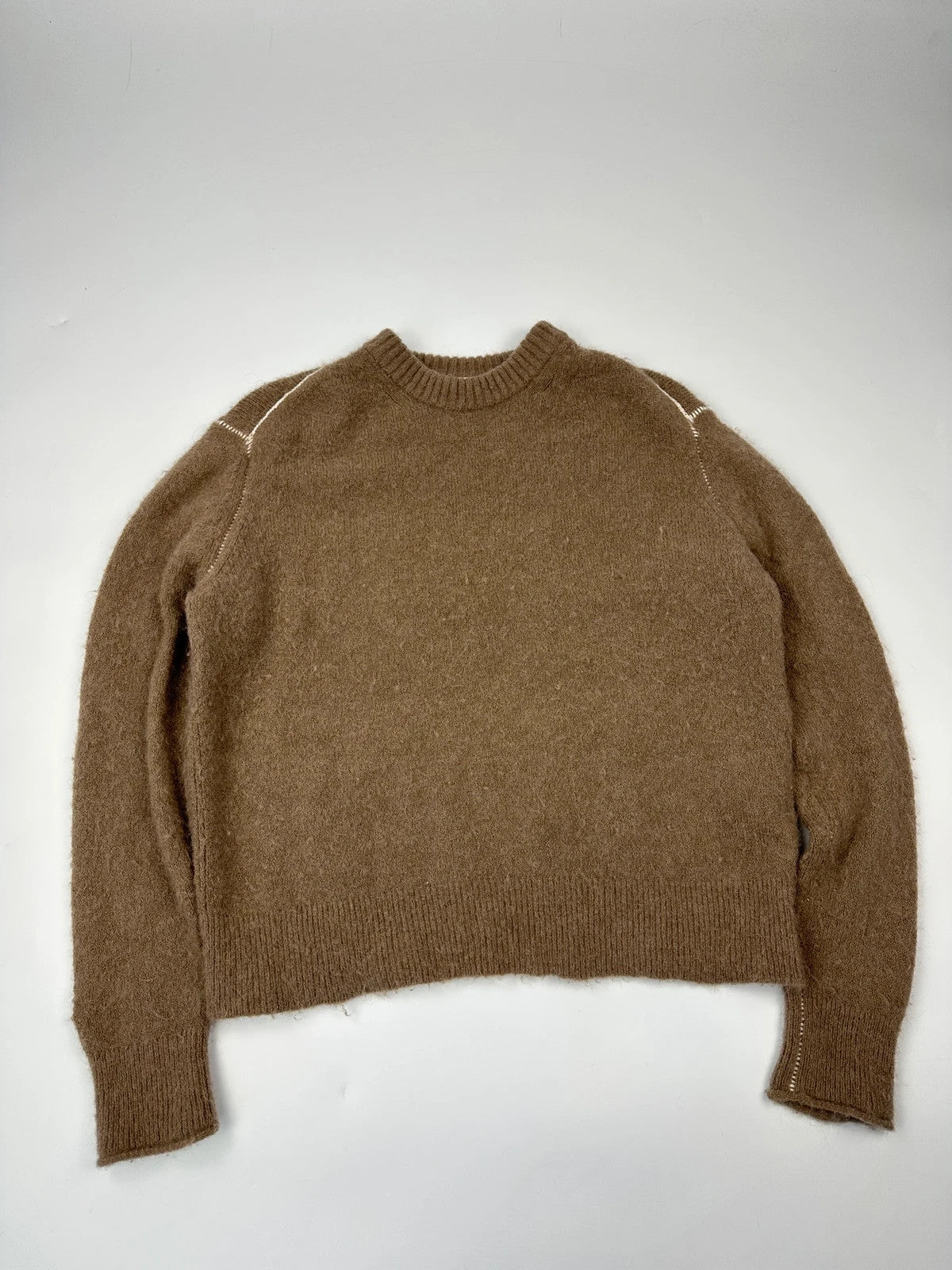 Acne Studio Brown Alpaca Wool White Contrast Stitch Sweater