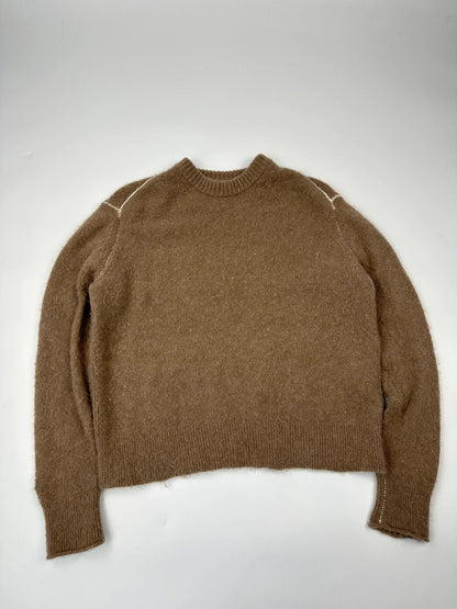 Acne Studio Brown Alpaca Wool White Contrast Stitch Sweater